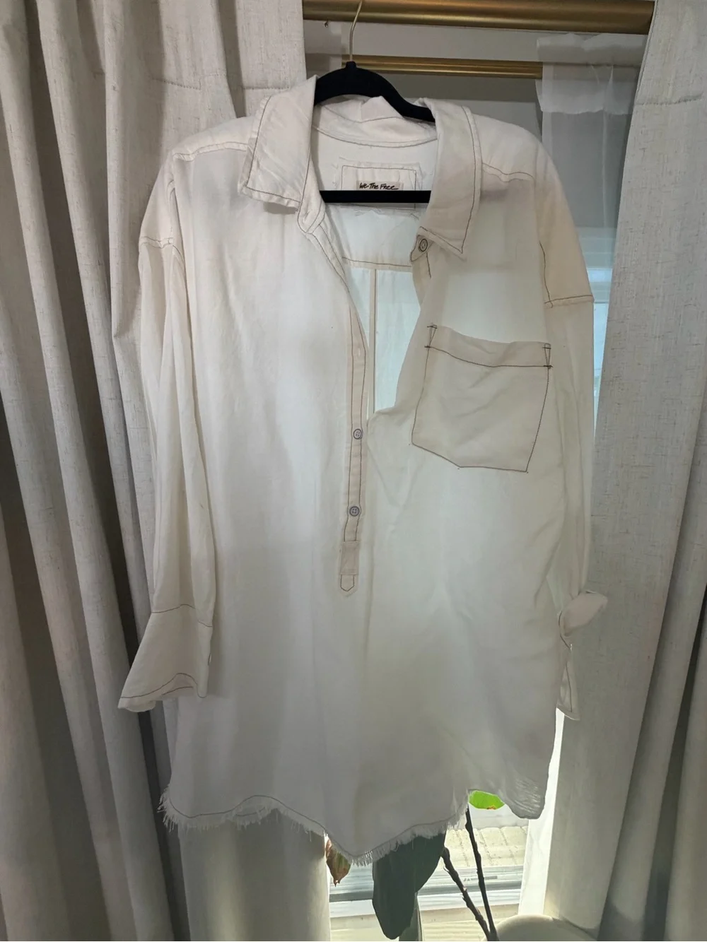 Free People Oxford Ivory Button-Front Oversized Shirt